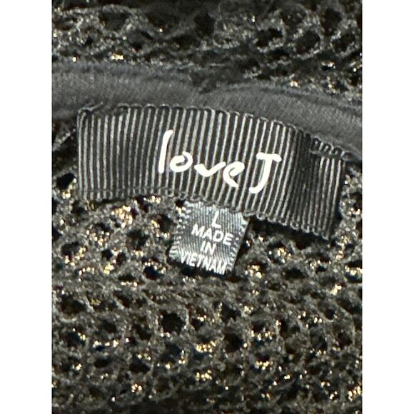 Love J Women's Black Fish Net Snap Button Long Sleeve Sheer Hoodie Cover Up Sz L - Picture 5 of 5